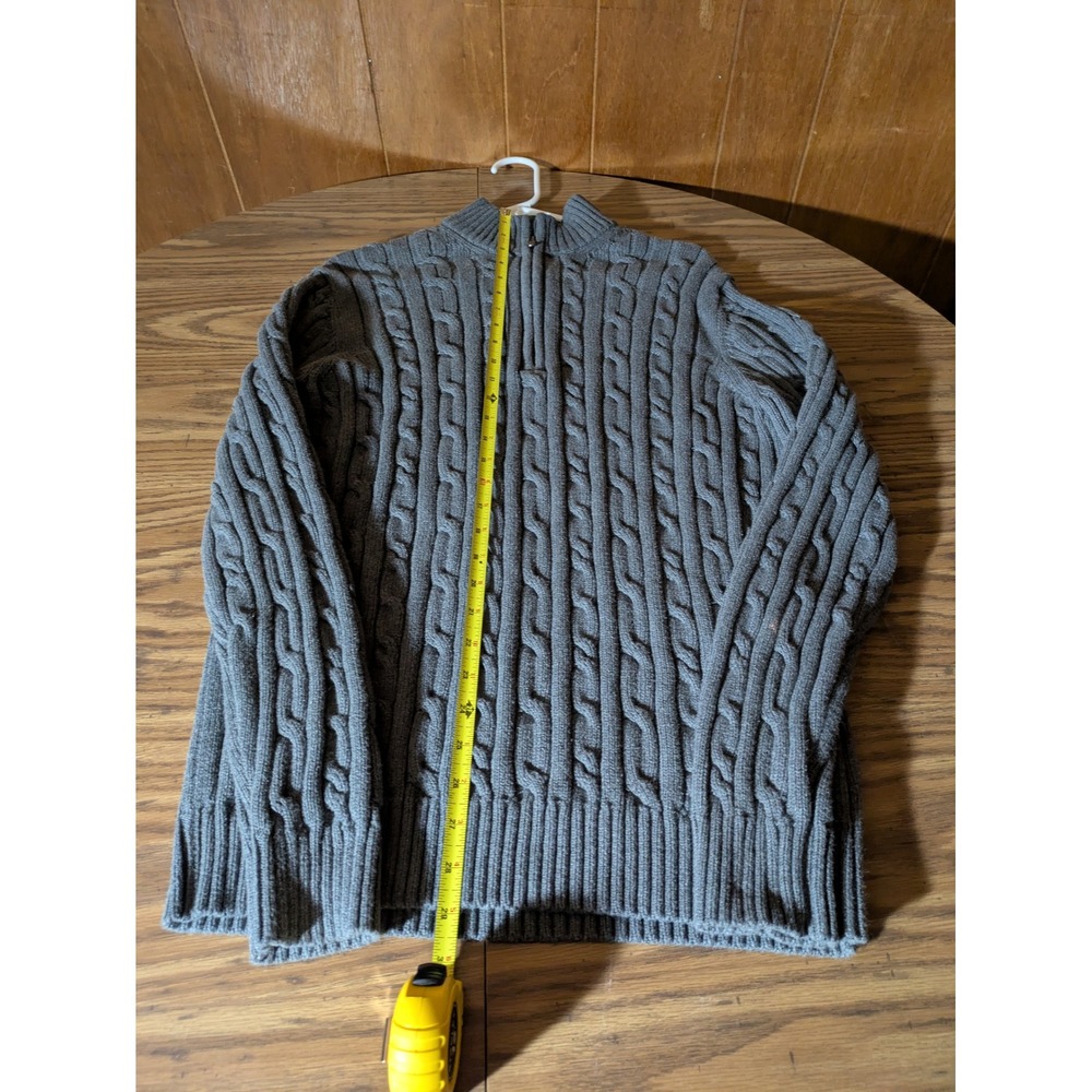 IZOD Mens Large Grey Cable Knit Quarter Zip Mock Neck Sweater Pullover